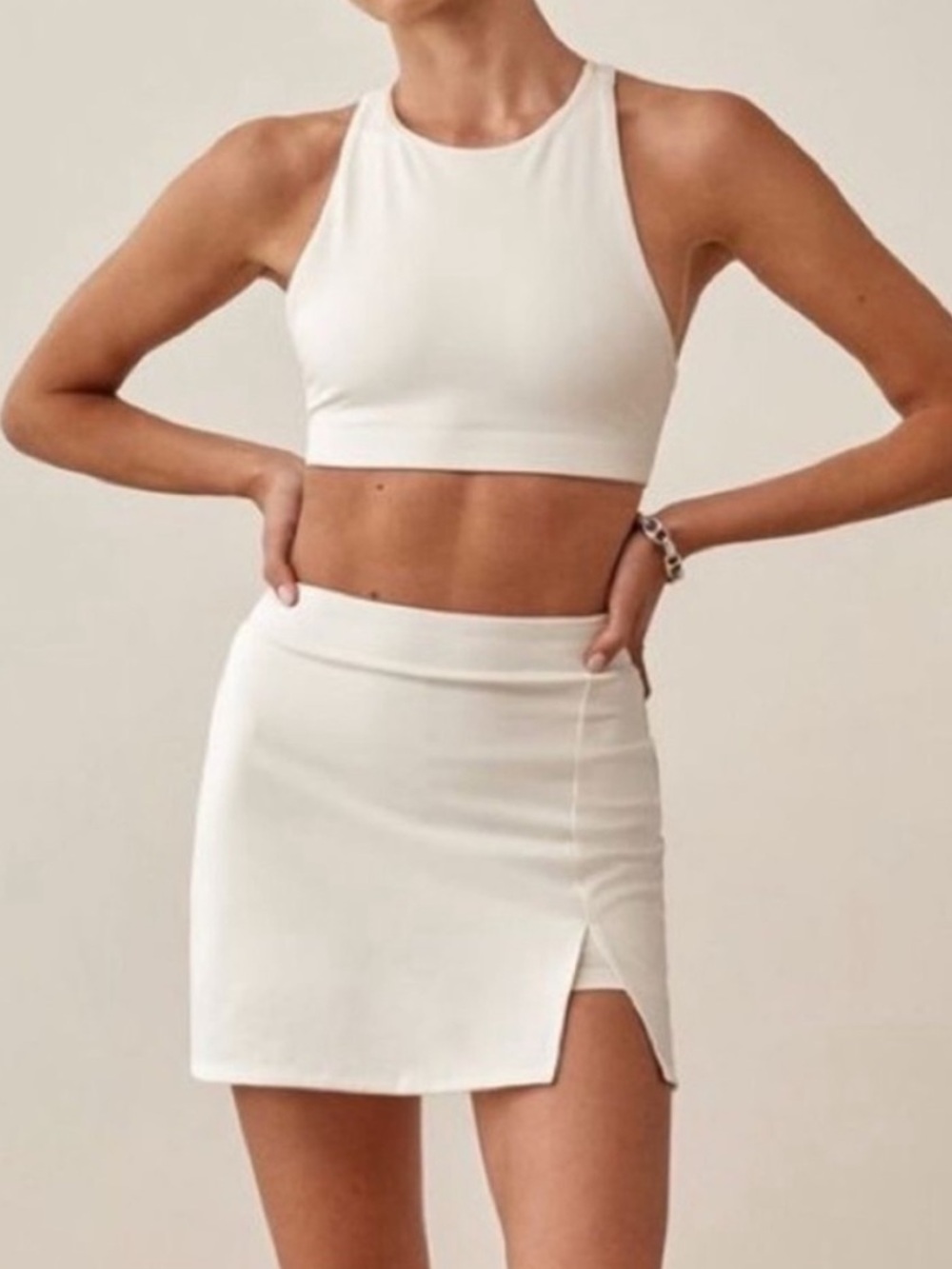 Reformation EcoMove Nina White Mini Tennis Sports Skort with Front Slit